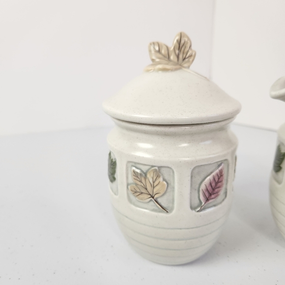 Mikasa KT407 Woodland China Stoneware Cream Jug Sugar Jar Leaves Creamer Lid - Picture 6 of 10